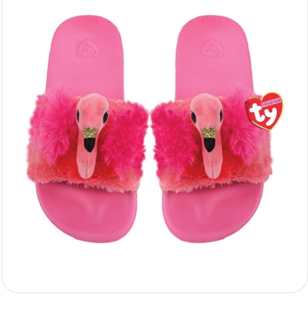 NWT Ty Kids Fuzzy Pink Flamingo Slippers